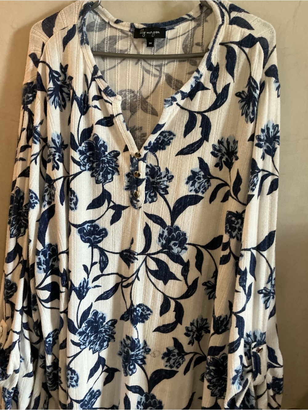 Navy Floral Henley Top - Womens